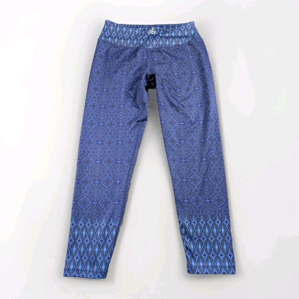 prAna Leggings Womens S Blue Geometric Capri Yoga Workout Activewear Stretch